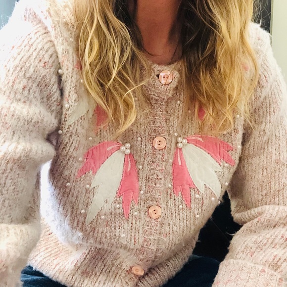 80s Vintage Pastel Pink Heather Grey Abstract Art Grandma Pullover Sweater